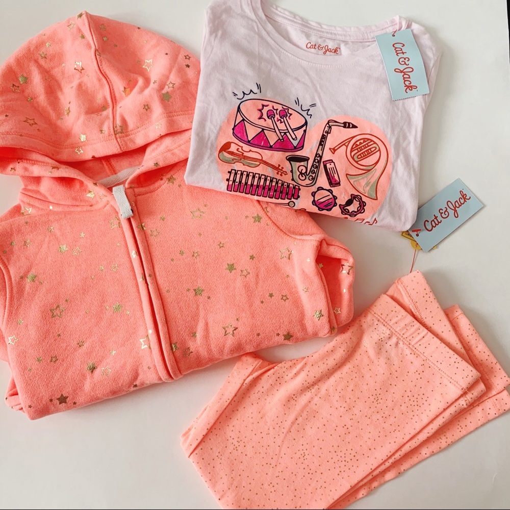 Cat & Jack Girls Hoodie, Shirt, and Legging Set